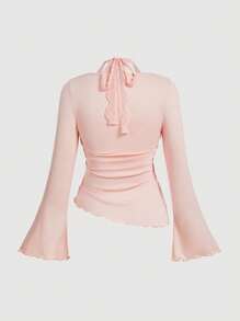 SHEIN MOD قميص نسائي كلاسيكي بأكمام كاملة وياقة ملفوفة من الدانتيل ومفصل بشكل غير متماثل. مناسب للمناسبات الرسمية والدنيئة وعيد الميلاد وعيد الحب. مناسب للسيدات ذوات الحجم الكبير، مصنوع من أنسجة ربيعية عصرية - وردي - مشاهدة 2