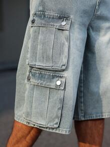 RivetRise Pantalones cortos vaqueros de verano informales para hombre con bolsillos múltiples y efecto desgastado