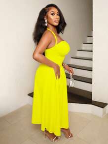 BamGleam 女士时尚纯色褶皱无袖中长连衣裙