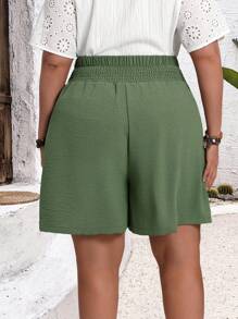 EMERY ROSE Plus Size Women's Vacation Bohemian Green High Waist Wide Leg Shorts Spring And Summer - Army Green - View 2