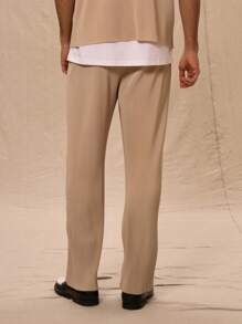 Musero Pantalones rectos de estilo de carpintero con textura acanalada para hombres, solo Bottom, PRIMAVERA VERANO - Beis - Ver 4