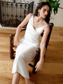 SHEIN LUNE Vestido Elegante Feminino Midi Backless Bodycon com Lantejoulas