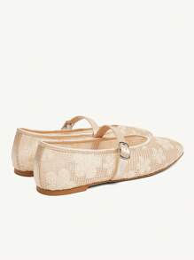 CUCCOO CHICEST Women's Summer New Mesh Sequin Square Toe Flat Elegant Casual Champagne Mesh Flat Mary Jane Shoes For Afternoon Tea, Date, Elegant Outfit, School Style, Party