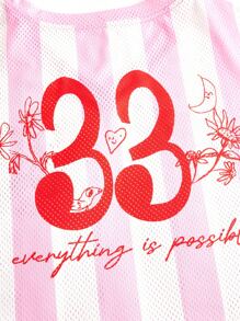 DAYDREAMS AND ICE CREAMS Designer Pink And White Mesh Vertical Stripes Printed Dropped Shoulder Short-Sleeve Cropped Top Sports Casual Blokette T-Shirts Women Spring Summer Top Crop Tops Summer Y2k Graphic Tees Rave Top - Multicolor - View 9