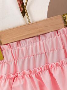 Conjunto rosa para niñas, camiseta blanca con lazo de strass desmontable, de moda y lindo, de tejido de punto, suave y cómodo, combinado con falda de pastel con volantes, cómodo y elegante, esencial para salidas de primavera/verano