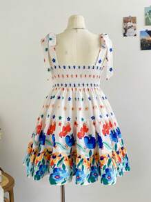 Soleia Robe Cami à imprimé floral coloré avec bretelles nouées, pour femmes grandes tailles. Tenue de vacances/remise des diplômes/rentrée scolaire - Multicolore - Voir 2