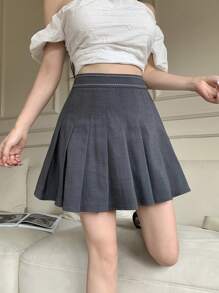 Modelyn 休闲百褶女士裙，简约时尚，适合夏季、毕业典礼 - 深灰色 - 查看 1