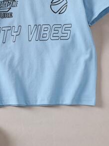 SHEIN Áo thun polo tay ngắn in chữ màu tương phản cho bé trai - Màu xanh nhạt - Xem 5