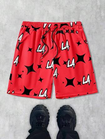Street Life Shorts informales de hombre con cordón y estampado de letras, para el verano