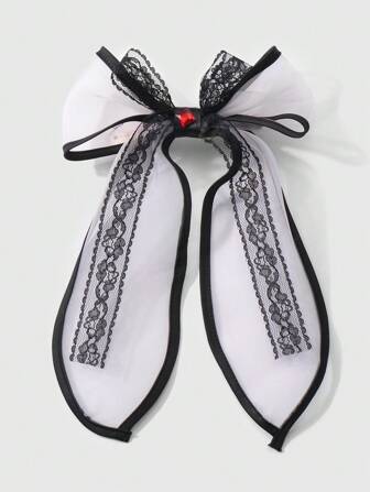 Kawaii 1 pezzo Fermaglio per capelli stile Y2K, estetica dolce ragazza, gotico scuro, con doppio strato di pizzo e fiocco, adatto per donne, regalo per uso quotidiano/festival, fermaglio per capelli, molletta per capelli, Ognissanti