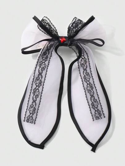 Kawaii 1pc Y2K Aesthetic Sweet Girl Dark Gothic Lace Double Layer Bow Clip Hair Clip, Suitable For Women, Daily/Festival Gift Clips Hair Slide Hair Barrettes, Halloween