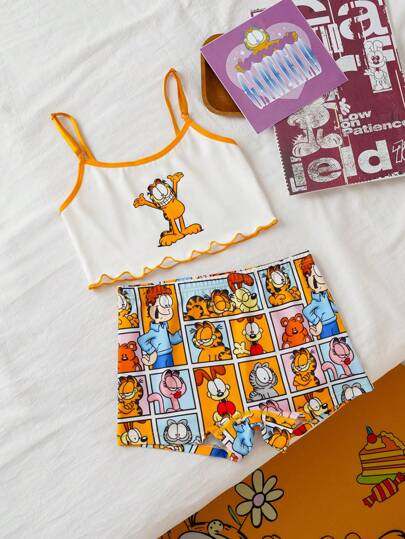 GARFIELD | SHEIN Ensemble de débardeur et culotte courte avec motif de dessin animé pour jeune fille