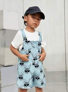 Young Boy Casual Cute Cartoon Rabbit Print Pattern Loose Knit Romper - Blue - View 1