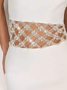 Glamine Luxe, met imitatieparels en strass versierde bodycon-slinky bandage mini-jurk voor dames, jurken voor dames, zomerjurken voor dames, witte jurken voor dames, mini-jurk,