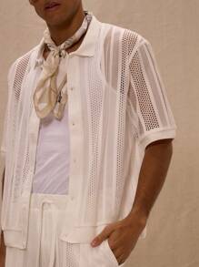 Musero Camisa de manga corta con cuello y patrón de ganchillo - Blanco - Ver 4