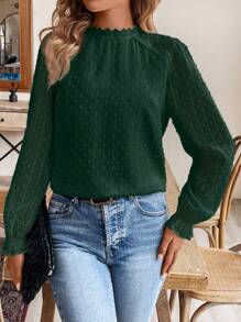 SHEIN Frenchy Blusa con aplicación de encaje y manga con volante de lunares