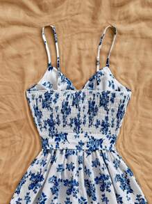 Soleia Combinaison large à jambes large avec imprimé floral romantique, à croisillon devant noué et froncé. Convient pour les vacances