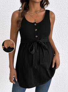 SHEIN Maternity Casual Solid Color Front Button Top, Summer - Black - View 1