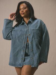 MUSERA Camisa de mezclilla con botones para talla grande, elegante para vacaciones - Azul - Ver 1