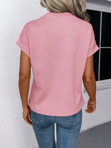 SHEIN LUNE Summer T-Shirt For Women Women's Textured Bat Print Crew Neck Short Sleeve T-Shirt, Apricot Color - Pink - View 2