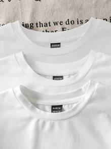 Attitoon 3 件白色休闲城市名称印花圆领短袖修身短款女式 T 恤，意大利米兰、加州布鲁克林印花