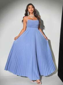 Viva Relle Vestido de línea A de color azul elegante con cuello drapeado para tallas grandes - Neblina azul - Ver 2