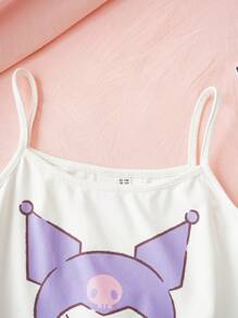 HELLO KITTY AND FRIENDS | SHEIN 少女卡通印花白色吊带背心和紫色短裤可爱休闲舒适睡衣套装 - 彩色 - 查看 7