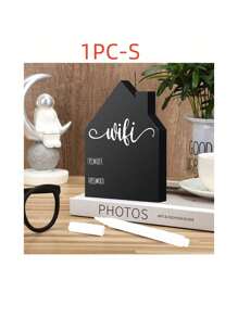 SHEIN WiFi 密码标志 木制桌面 WiFi 标志 独立式标志 带板可擦笔 黑板风格独立式标志 适用于家庭商务中心装饰 最佳礼物