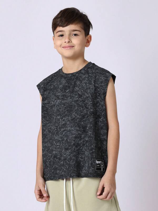 SUMWON Youth Sport Tank Top Sleeveless Athletic Workout Training Casual Summer Muscle Tee With Modern Washed Pattern Athleisure Urban Style
