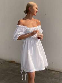 Livesso Women's Solid Color Elegant Beach Vacation Dress, Summer New Arrival,Ruffle