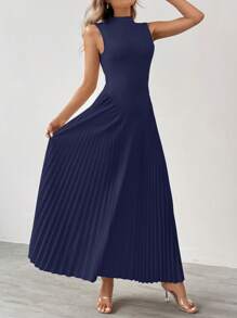 SHEIN Tall 女士优雅褶皱紧身 A 字形连衣裙 - 藏蓝色 - 查看 6