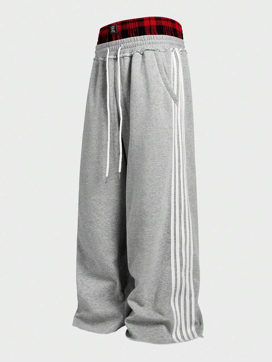 Manfinity VCAY Plus Size Men's Loose Fit Knitted Plaid Drawstring Waist Streetwear Pants - Multicolor - View 1