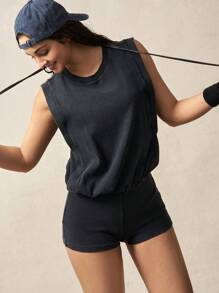 VARSITIE Einfarbiger ärmelloser Jumpsuit mit rundem Ausschnitt und offenem Rücken für den Sommer, Sportbekleidung