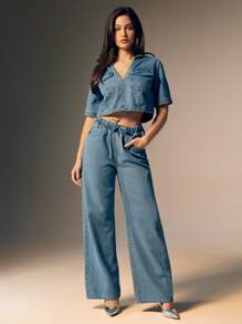 Denimoi 宽松短款牛仔上衣，适合夏季的极简时尚 - 淺色水洗藍 - 查看 2