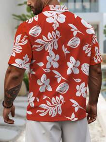 Manfinity RSRT Plus Size Men's Vacation Plant Printed Short Sleeve Single-Breasted Shirt