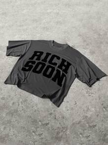 Manfinity EMRG Herren Oversize-Passform Rundhals T-Shirt mit Buchstaben-Flockdruck und Kurzarm - Dunkelgrau - Übersicht 1