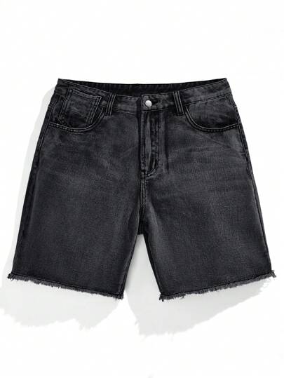 Manfinity Roghcode Men's Light Blue Vintage Dyed Casual Straight Leg Shorts Jorts, Emo Style