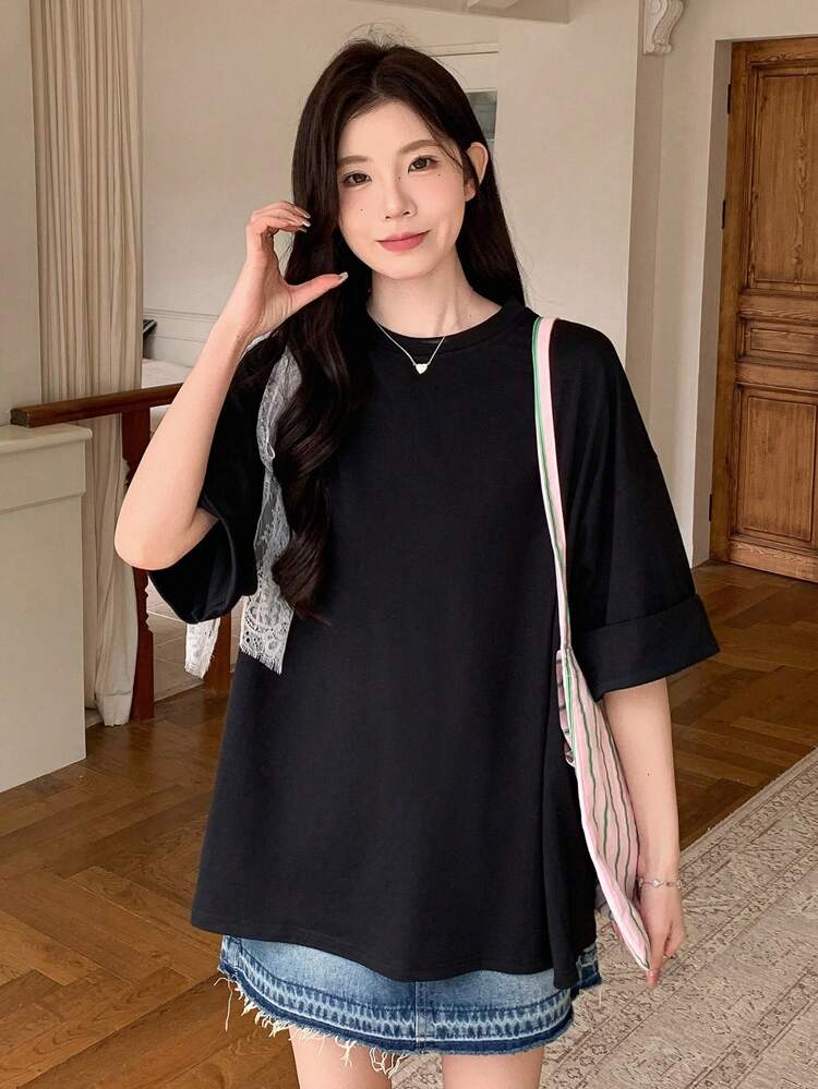 Women's Summer Design Sense Colorblock Bowknot Short Sleeve Loose T-Shirt