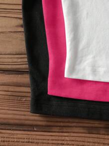 SHEIN EZwear 3 件套休闲简约米兰文字印花圆领紧身短袖短款 T 恤女款夏季 - 彩色 - 查看 7