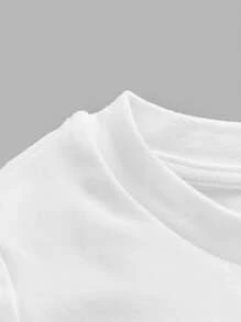 SHEIN Leap Crew Baby Boy Solid Color Round Neck T-Shirt, Casual & Minimalist, Suitable For Autumn/Winter - White - View 3