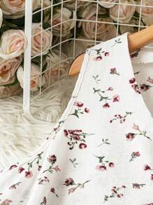 SHEIN LUNE Vestido informal de mujer talla grande sin mangas con diseño de parches, volantes en el bajo, escote en V simple, con estampado de rayas, bordado y botones delanteros - Blanco - Ver 5