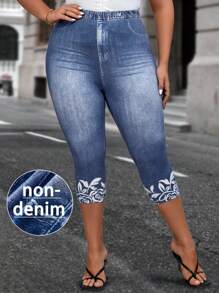 EMERY ROSE 牛仔效果和花卉印花夏季紧身裤