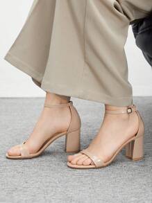 CUCCOO BIZCHIC 女士时尚漆皮踝带舒适中跟粗跟凉鞋，适合通勤、约会、派对、婚礼、度假、购物 - 杏色 - 查看 5