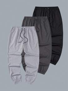 Manfinity Homme 3pcs Plus Size Men's Casual Solid Color Drawstring Waist Jogger Pants - Multicolor - View 2