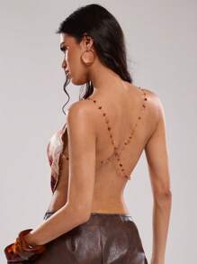 SHEIN BAE Camiseta sin espalda de mujer con escote profundo y estampado de leopardo para el verano - Multicolor - Ver 2