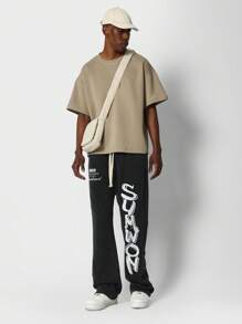 SUMWON Quần nỉ thể thao hiệu suất cao Logo Studio thể thao in thường ngày thoải mái vừa vặn quần chạy bộ phong cách thời trang dạo phố quần nỉ thoải mái có dây rút eo quá khổ - màu đen - Xem 3