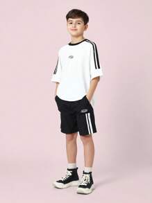 青少年运动休闲两件套田径服训练服运动街头服校服日常服春秋季慢跑套装高品质运动服 - 黑與白 - 查看 8