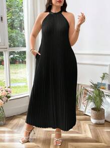 SHEIN Privé Plus Size Sleeveless Solid Color Maxi Dress, Simple & Fashionable, Suitable For Summer,Business Casual Woman