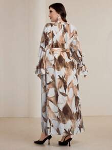 Graceveil 大码优雅扎染图案长裙，春夏朴素 - 卡其色 - 查看 2