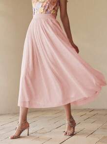 MOTF PREMIUM Falda fluida fruncida - Rosa - Ver 1